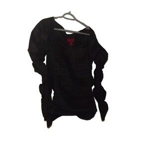 JS Collections Elegant Black Pleated Dress Blouse size 16 Long Sleeve Zip Back